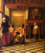 Pieter de Hooch Woman Drinking with Two Men and a Maidservant Germany oil painting reproduction